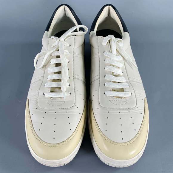 SANDRO White Black Beige Color Block Leather Low Top Sneakers - Picture 4 of 8